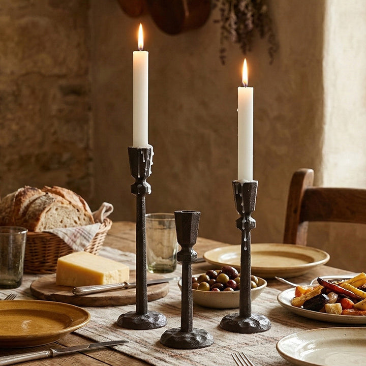 Cast Iron Candle Holder, Geometric Design