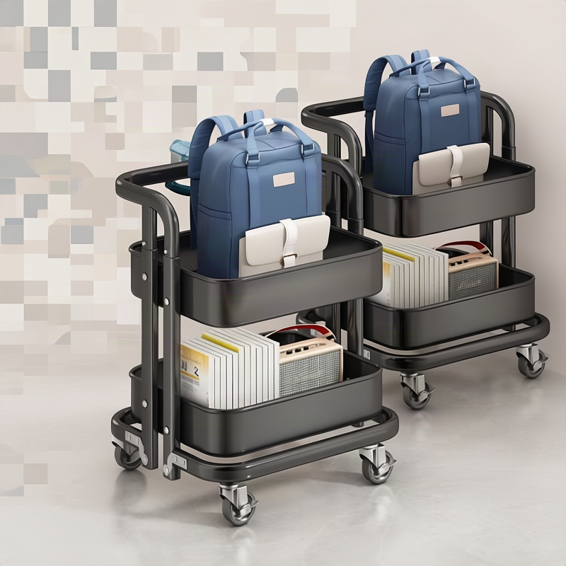 Mobile bookshelf with wheels, collapsible