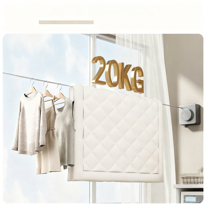 Expandable clothesline made of steel cable, invisible