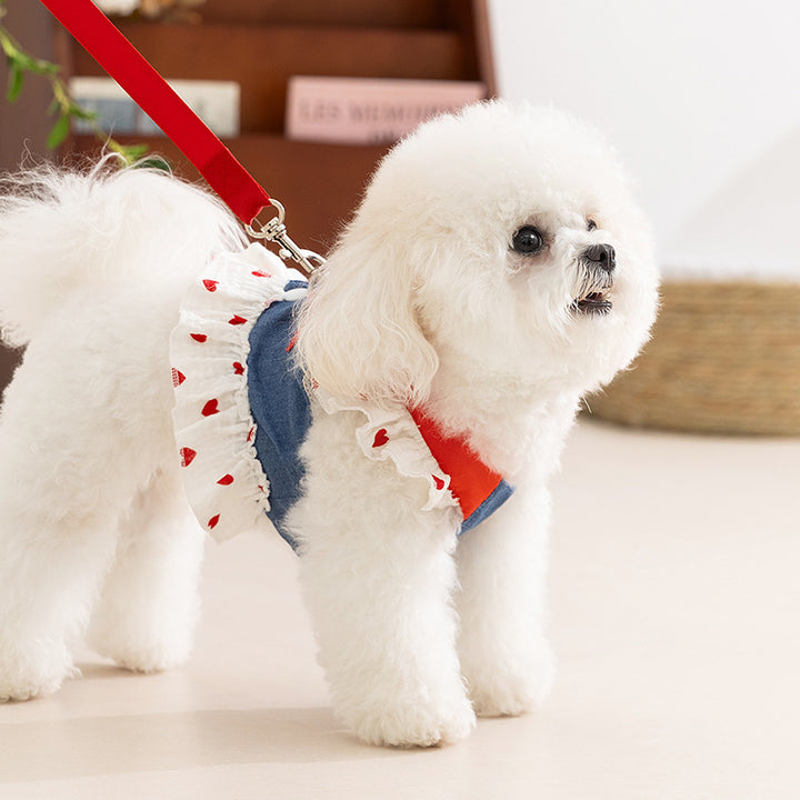 Dog dress with leash, polyester, summer
