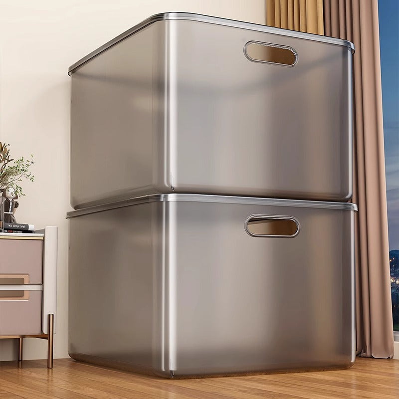 Transparent storage box made of plastic