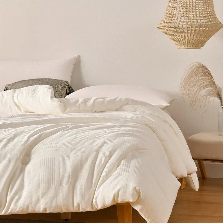 Year-round duvet made of cotton with soy fibers