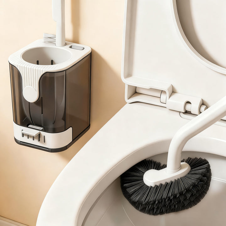 Toilet brush with holder, wall mountable