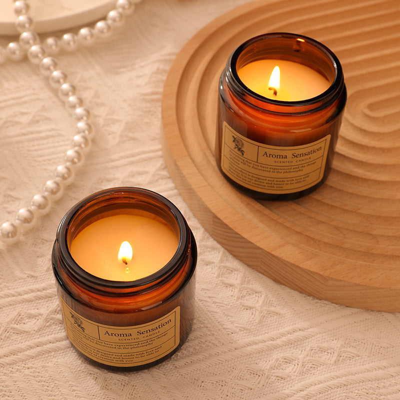 Scented candle made of soy wax in glass, handcrafted