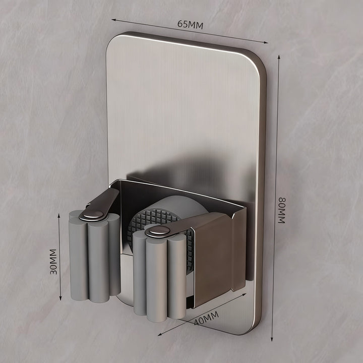 Stainless steel wall holder for brooms and mops