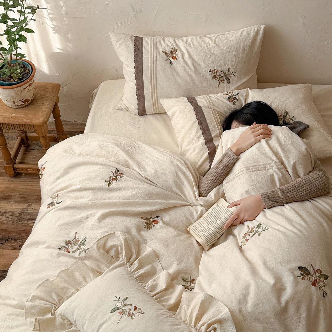 Cotton-linen bedding, 4-piece, floral pattern