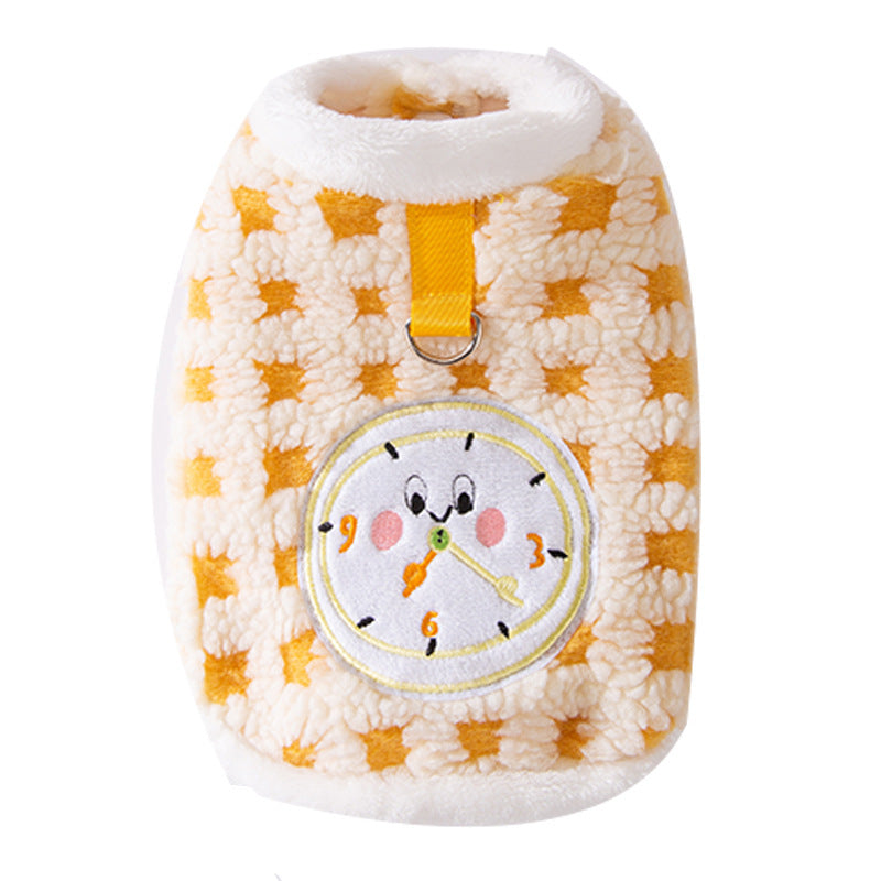 Cat fleece pullover with clock motif, multiple sizes