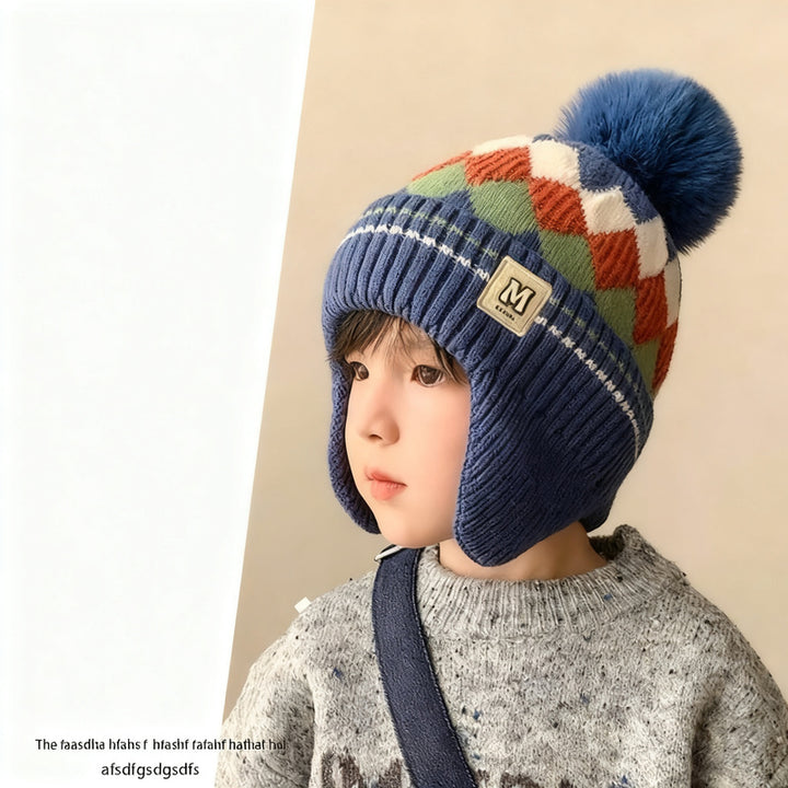 Children's hat with earflaps, knitted, warm