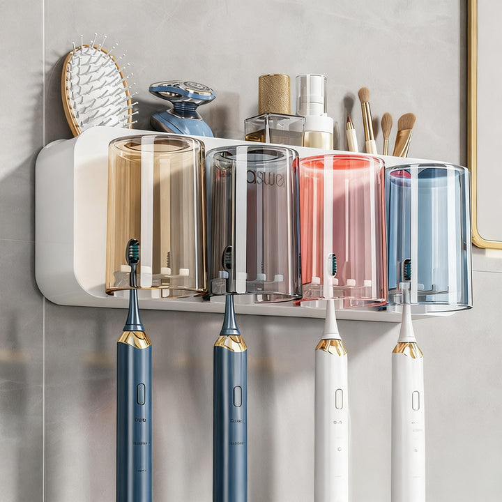 Toothbrush wall holder with toothpaste dispenser