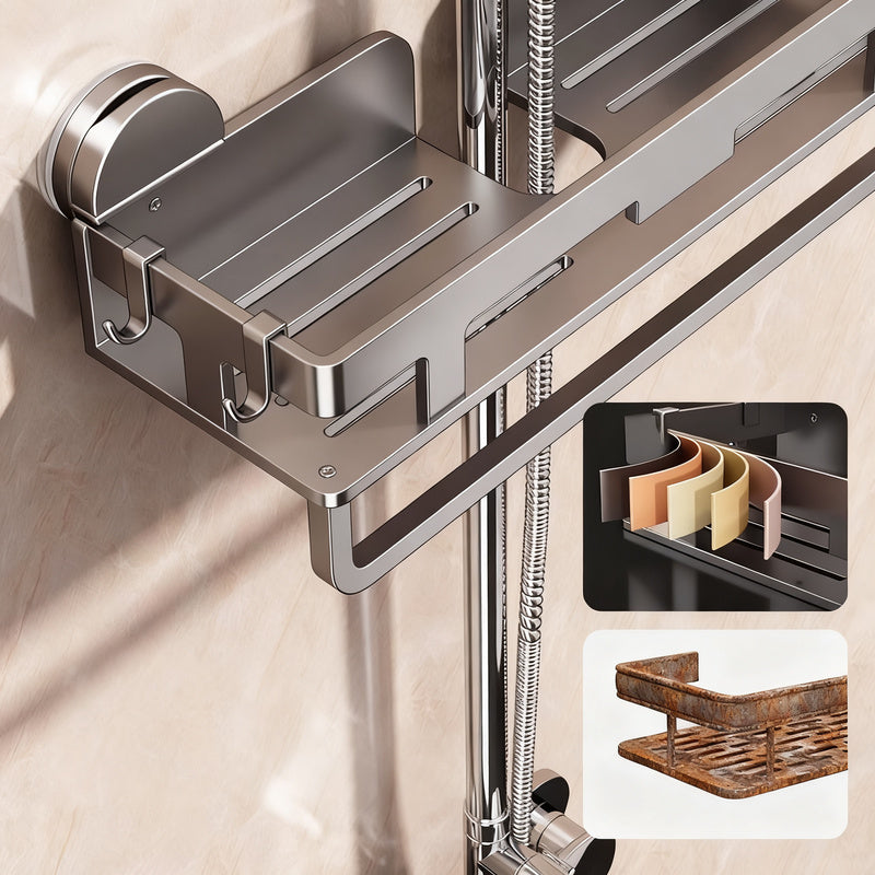 Shower shelf with suction cup or wall mounting