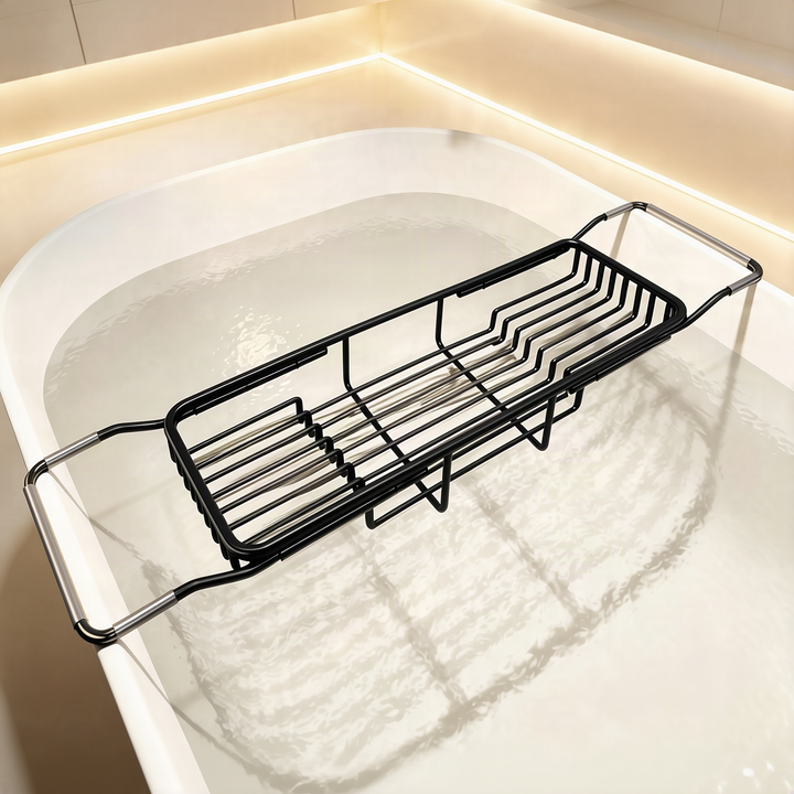 Expandable stainless steel bathtub rack
