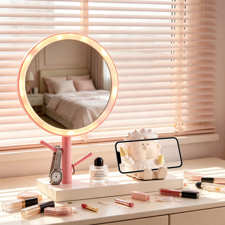 LED cosmetic mirror with phone holder