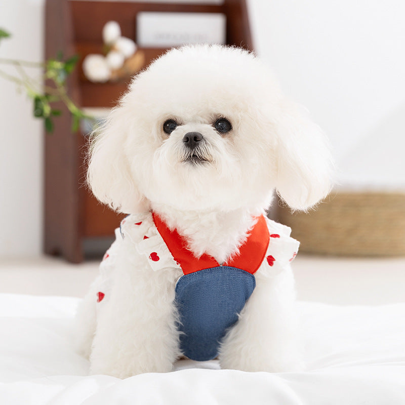 Dog dress with leash, polyester, summer