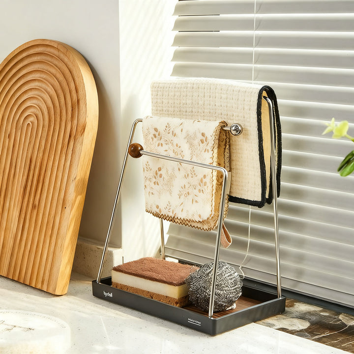Narrow kitchen shelf for dish towels, stainless steel