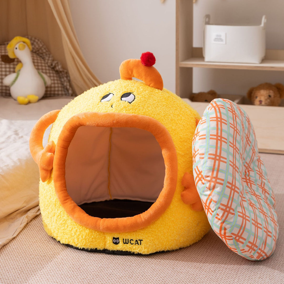Half-open pet bed with roof shape, fabric