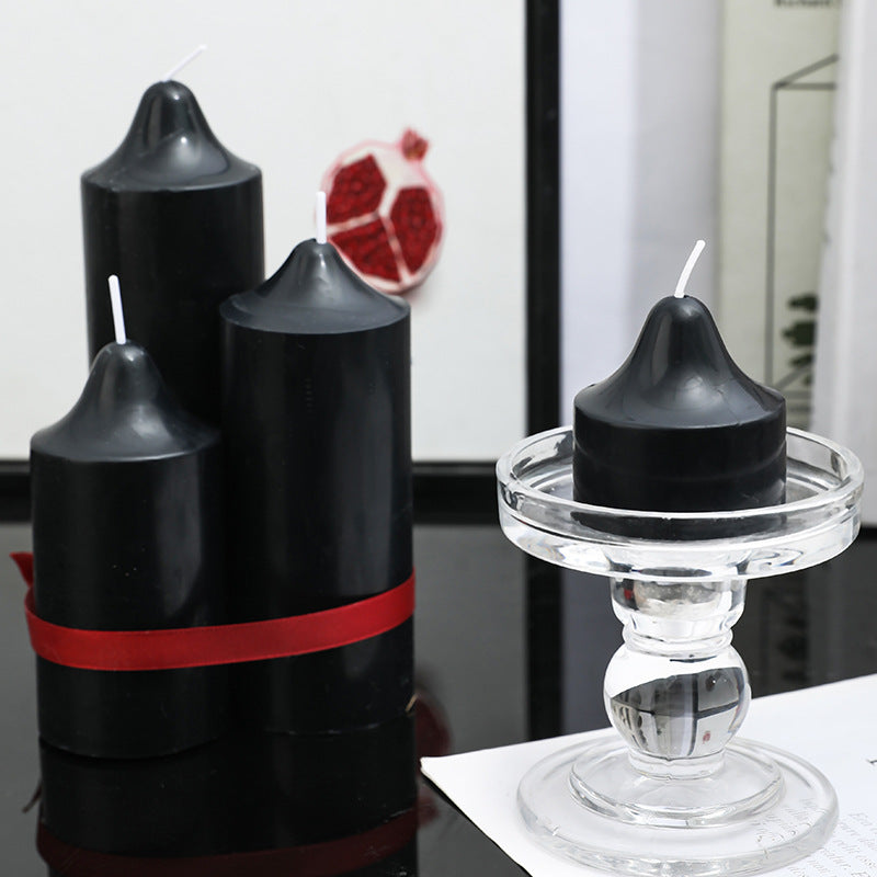Black scented candle, cylinder with tip, 5×5 to 5×20 cm