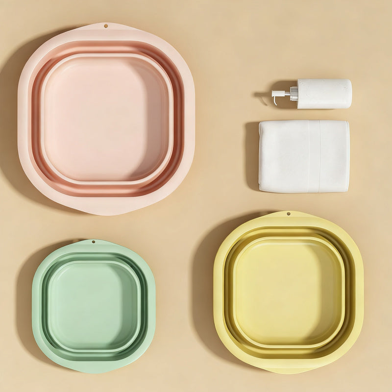 Folding plastic wash basin, portable