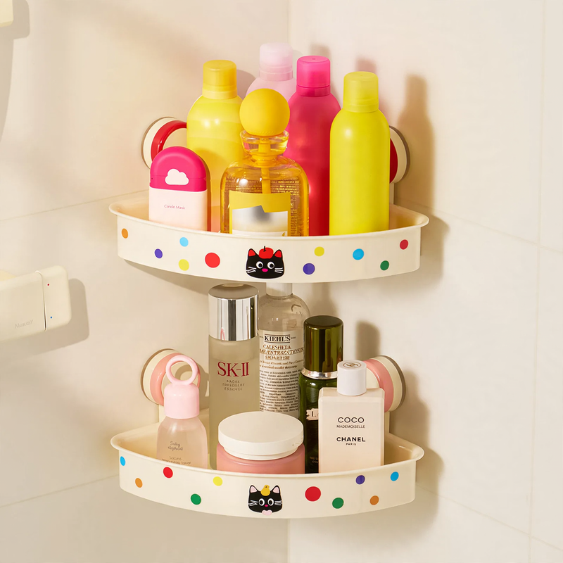 Triangle shelf with suction cup, wall-mounted