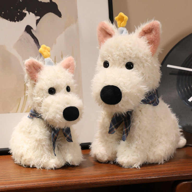 Plush dog doll with scarf, various sizes