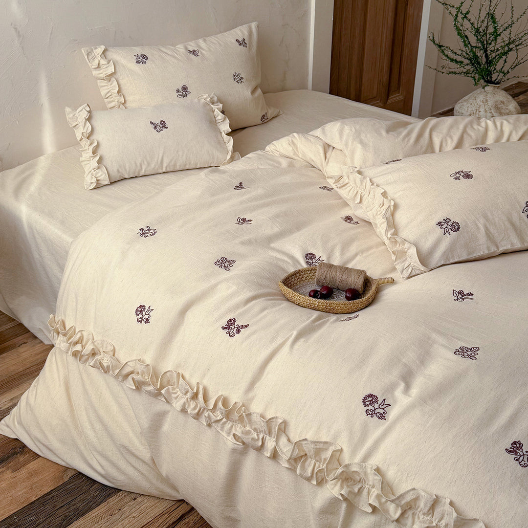 Cotton-linen bedding, 4-piece, floral pattern