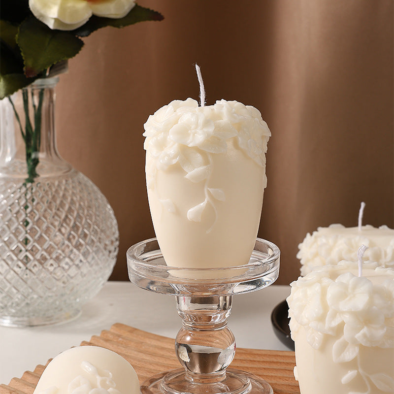 Handmade scented candle made of soy wax, flower shape