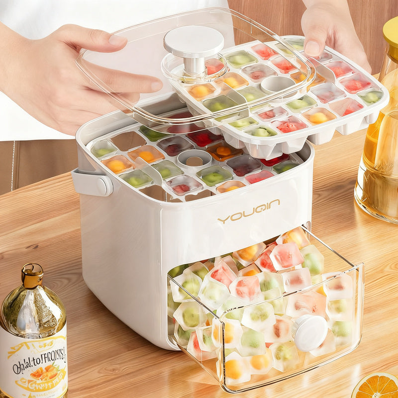 Snap-button ice cube tray with lid, 48 pieces