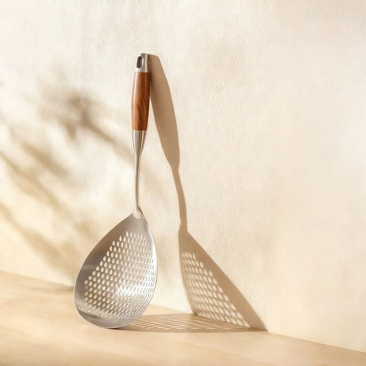 Stainless steel ladle with wooden handle, large size