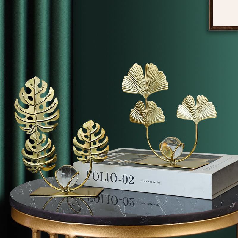 Metal leaf decor with crystal ball, European style