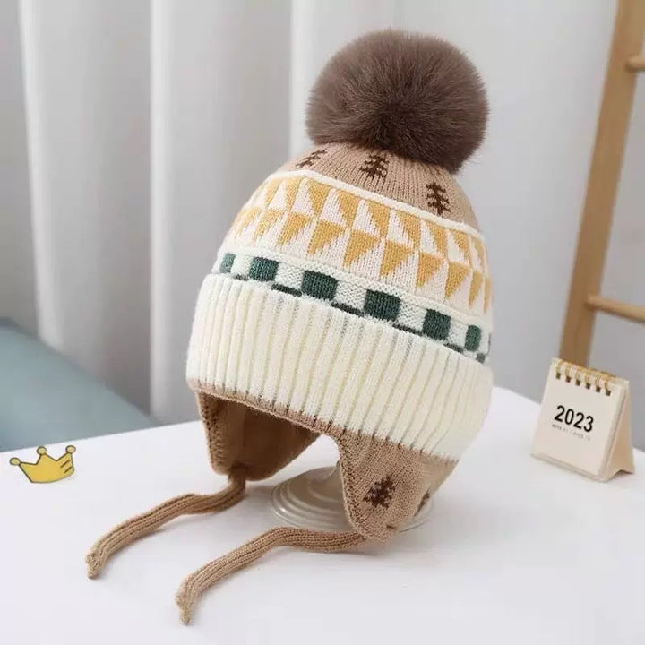 Children's hat with earflaps, knitted, warm