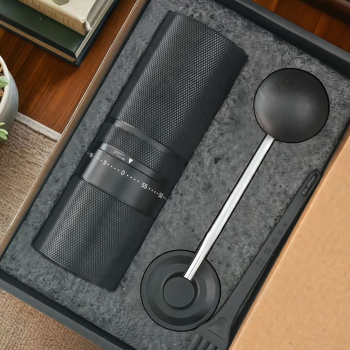 Hand coffee grinder with CNC grinding mechanism and brush