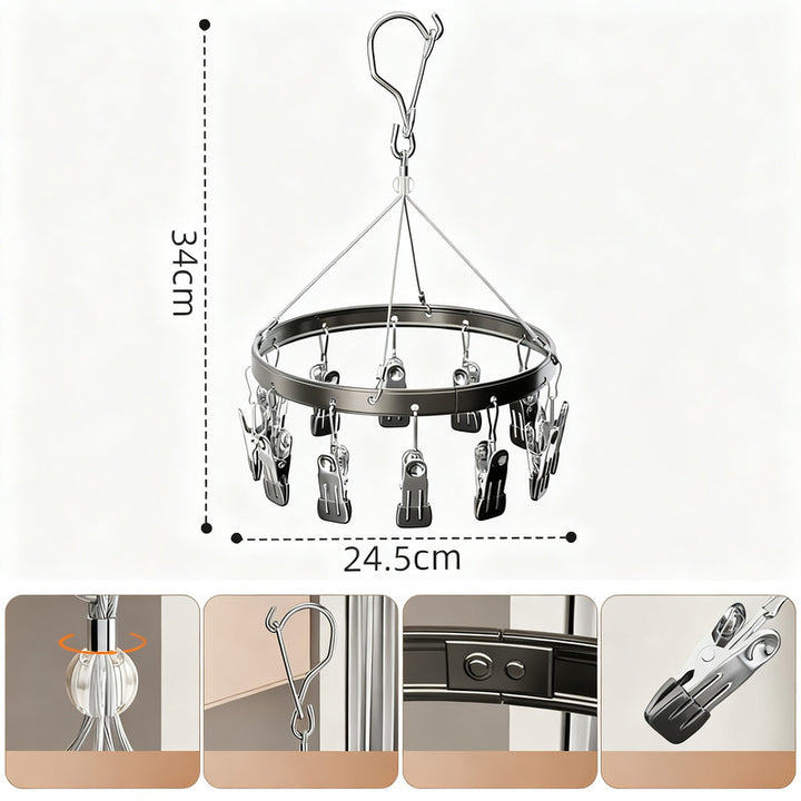 Aluminum drying rack with multiple clips