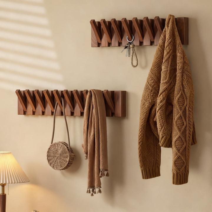 Wood Wall Rack Piano Keys Design, 4–12 Hooks