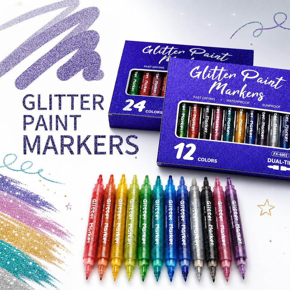 Double-headed marker with glitter effect