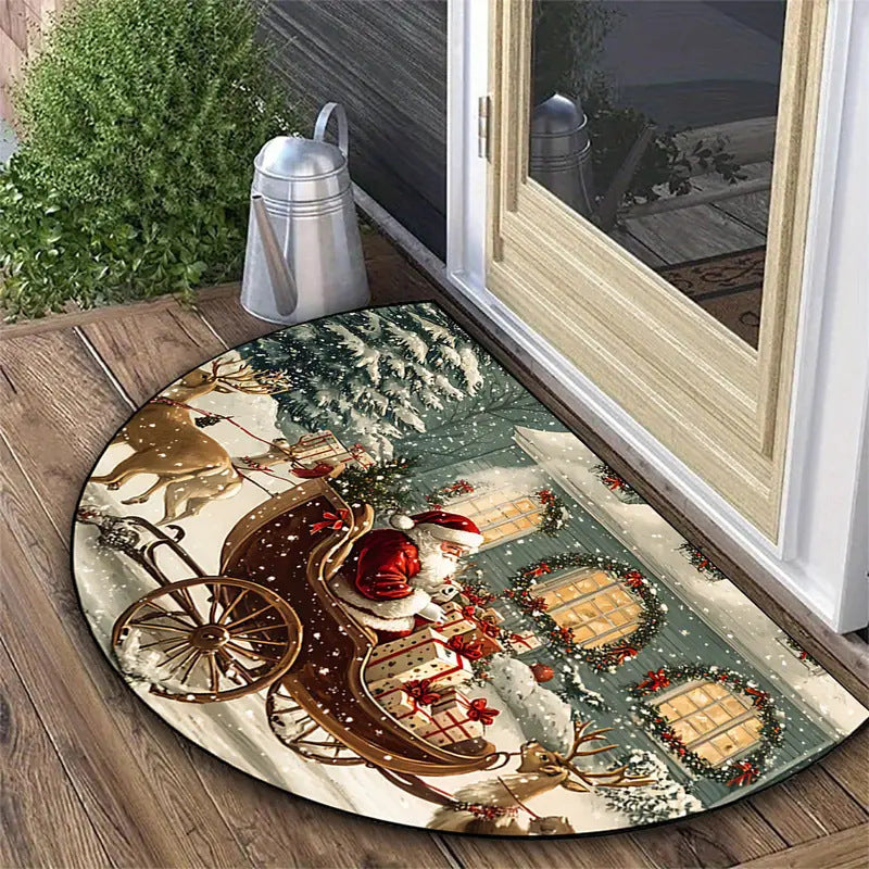 Half-round doormat, crystal velvet, Christmas design