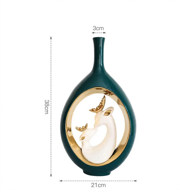 Ceramic flower vase with deer motif