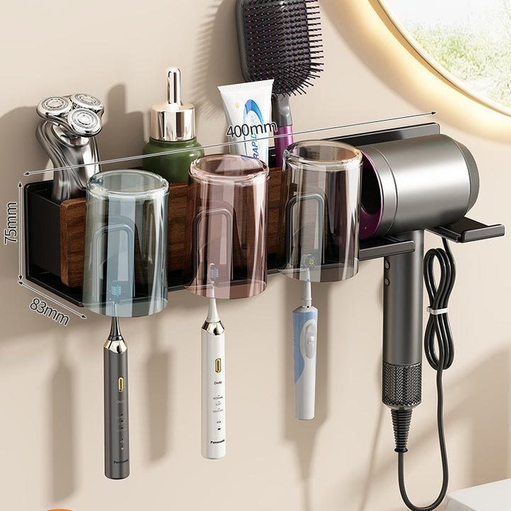 Toothbrush holder with hairdryer holder, wall-mounted
