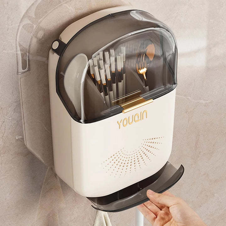 Wall-mounted chopstick holder with lid or open