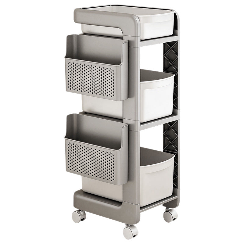 Multi-tier bookshelf with wheels and schoolbag compartment
