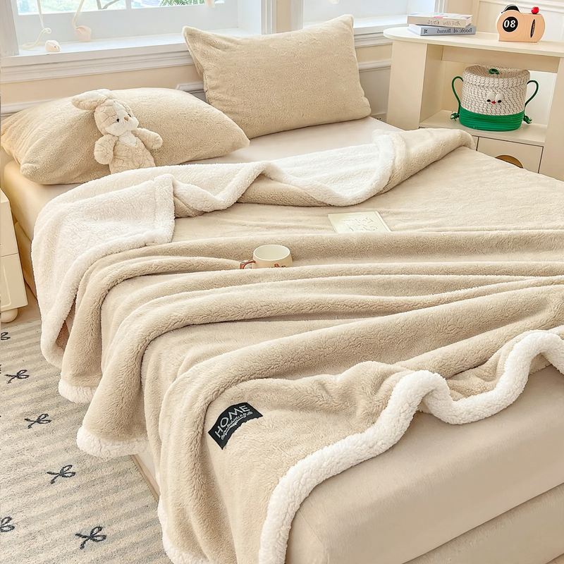 Double-layered wool blanket made of lambskin fleece