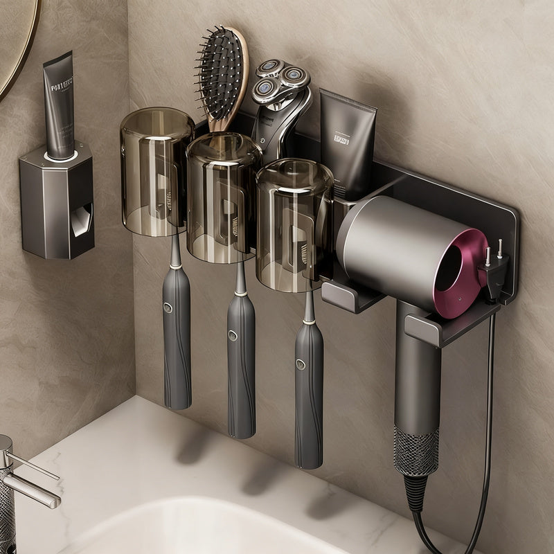 Toothbrush and hairdryer holder made of aluminum, suction cup