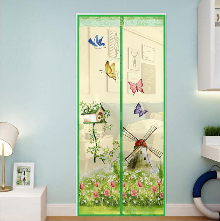 Magnetic insect screen door curtain with designs