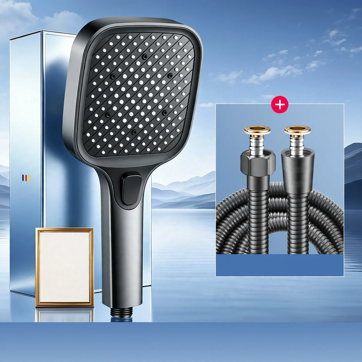 Square rain shower head with pressure boost, ABS, 3 functions
