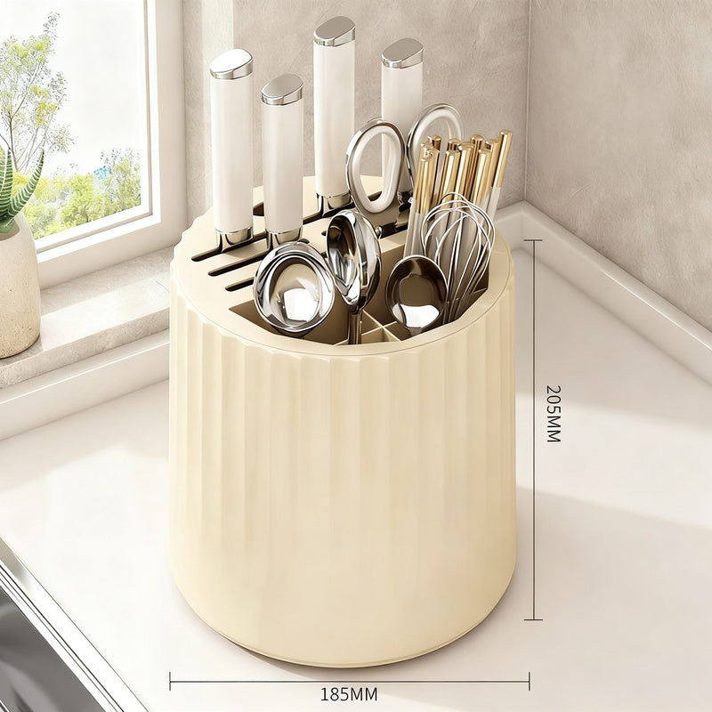 Rotating knife holder with cutlery compartment