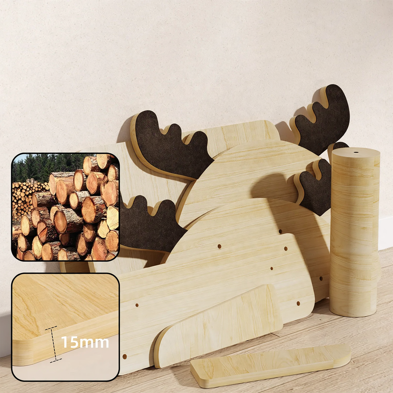 Wall-mounted cat climbing tree made of wood with sisal rope