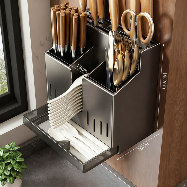 Stainless steel wall shelf for knives and chopsticks