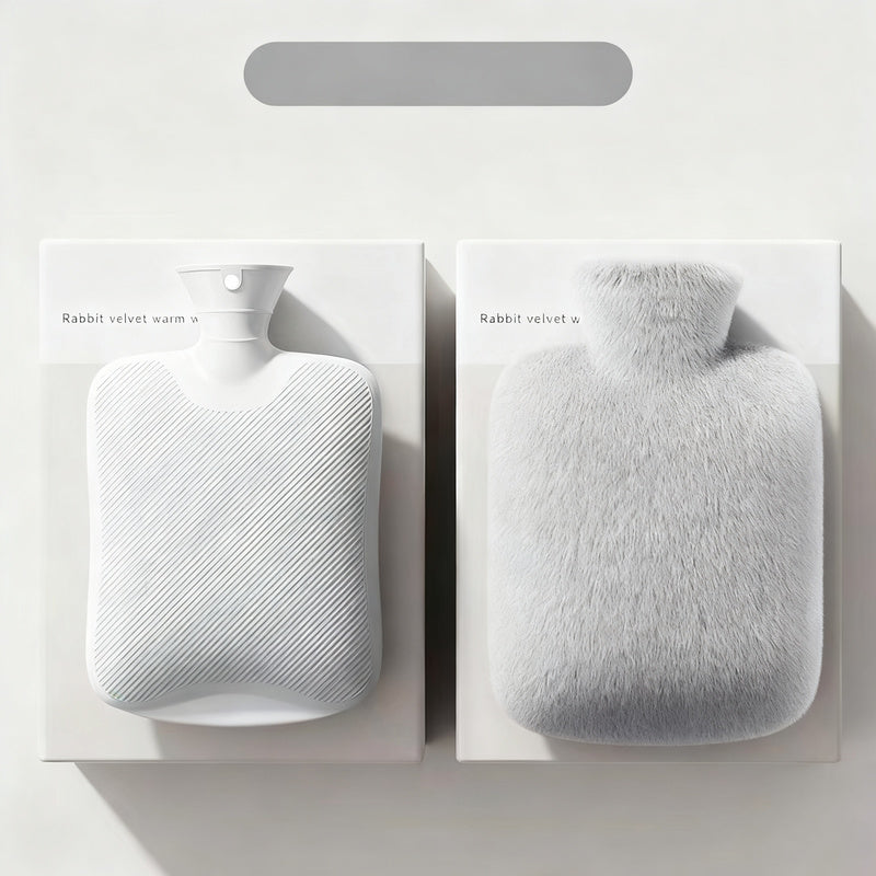 Hot water bottle with plush cover, 1000–2000 ml