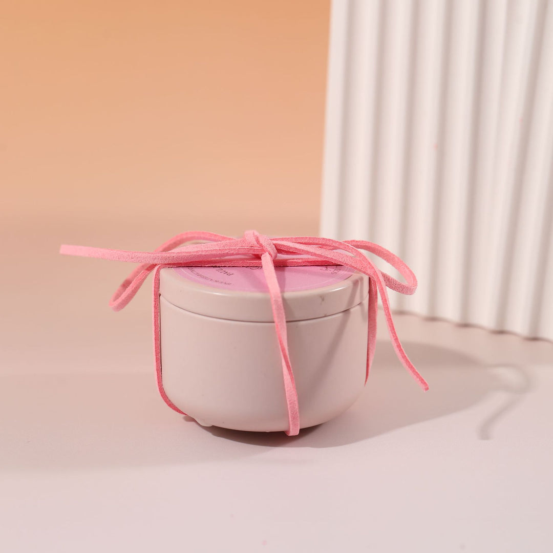 Scented candle in pastel colors, soy wax blend