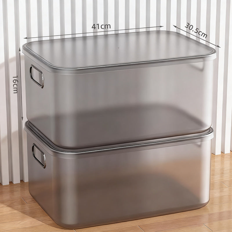 Transparent storage box made of plastic