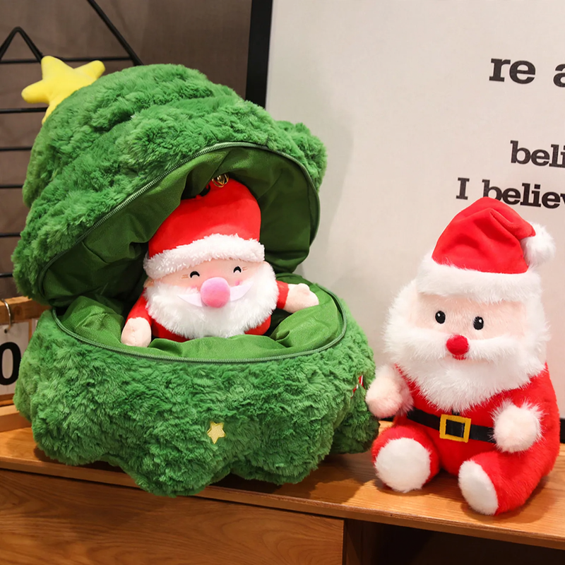 Christmas plush toys, deer and Santa Claus