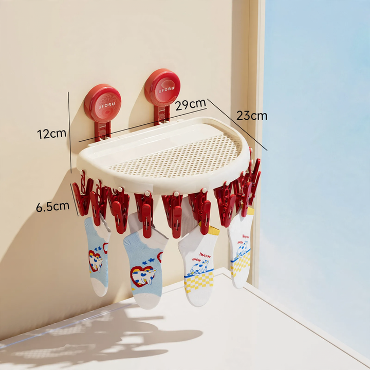 Clothes drying rack and clips, plastic, model DD2516-1